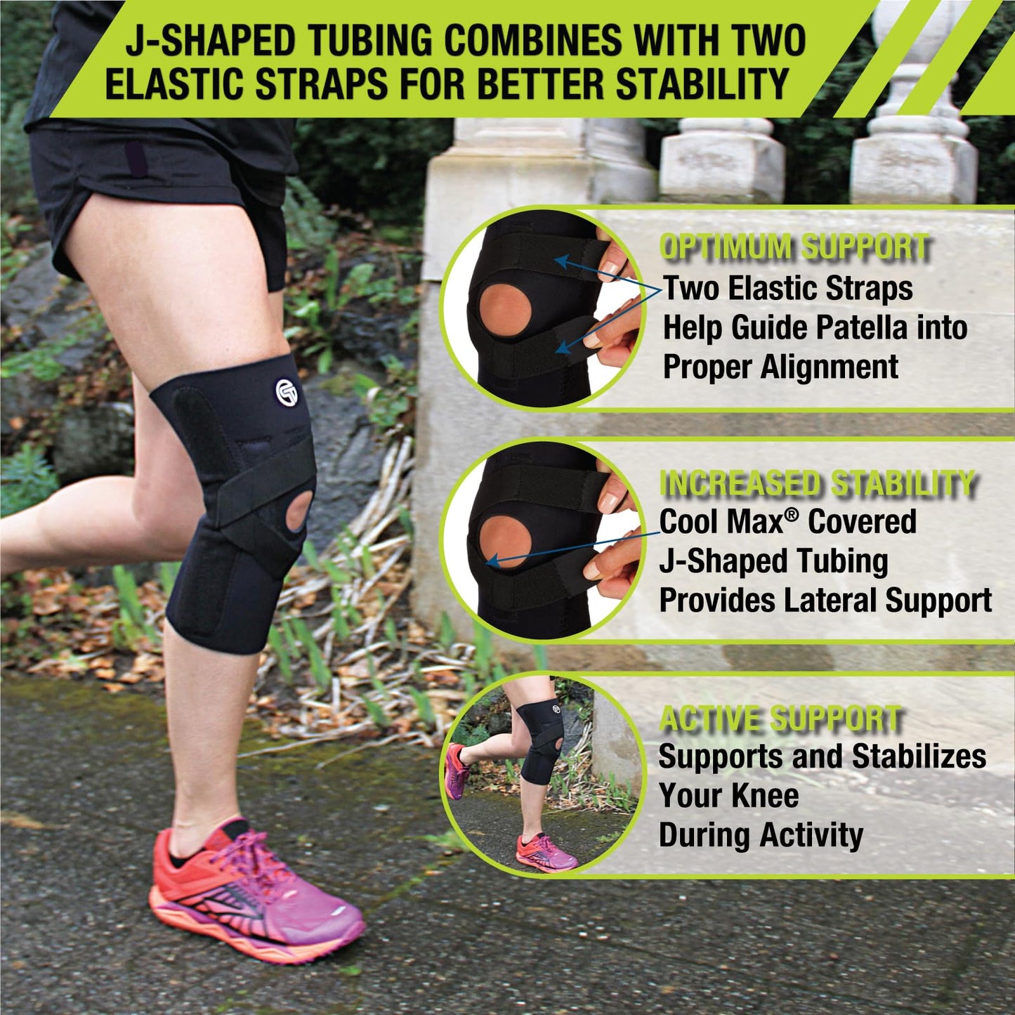 Pro-Tec Athletics J-Lat Patella Support, Provides Lateral Tracking Control with Dual Elastic Straps and J-Shaped Tubing, Improves Patellar Alignment and Stability for Subluxation Right, Large