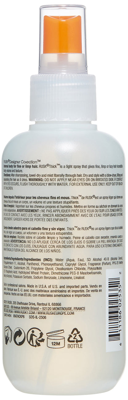 RUSK Designer Collection Thick Body and Texture Amplifier, Gives Hair Incredible Body, Creates Texture and Volume, Anyone with Fine, Limp, Lazy Hair