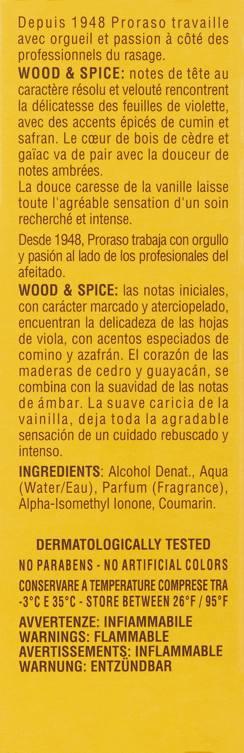Proraso Wood and Spice Cologne - Masculine Woody Spice Eau de Cologne - Cumin, Saffron, Cedarwood & Vanilla Fragrance for Men - 3.4oz