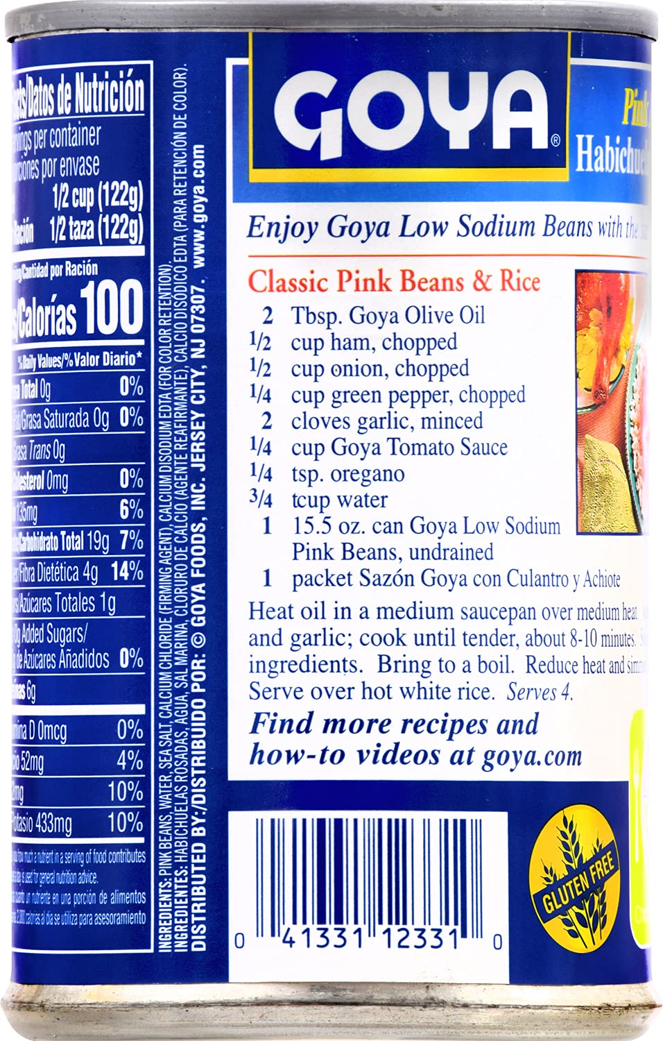 Goya Foods Low Sodium Pink Beans, 15.5 Ounce (Pack of 2)