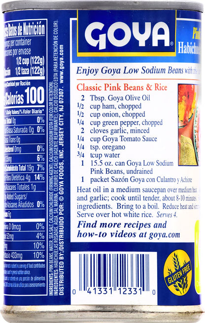 Goya Foods Low Sodium Pink Beans, 15.5 Ounce (Pack of 2)