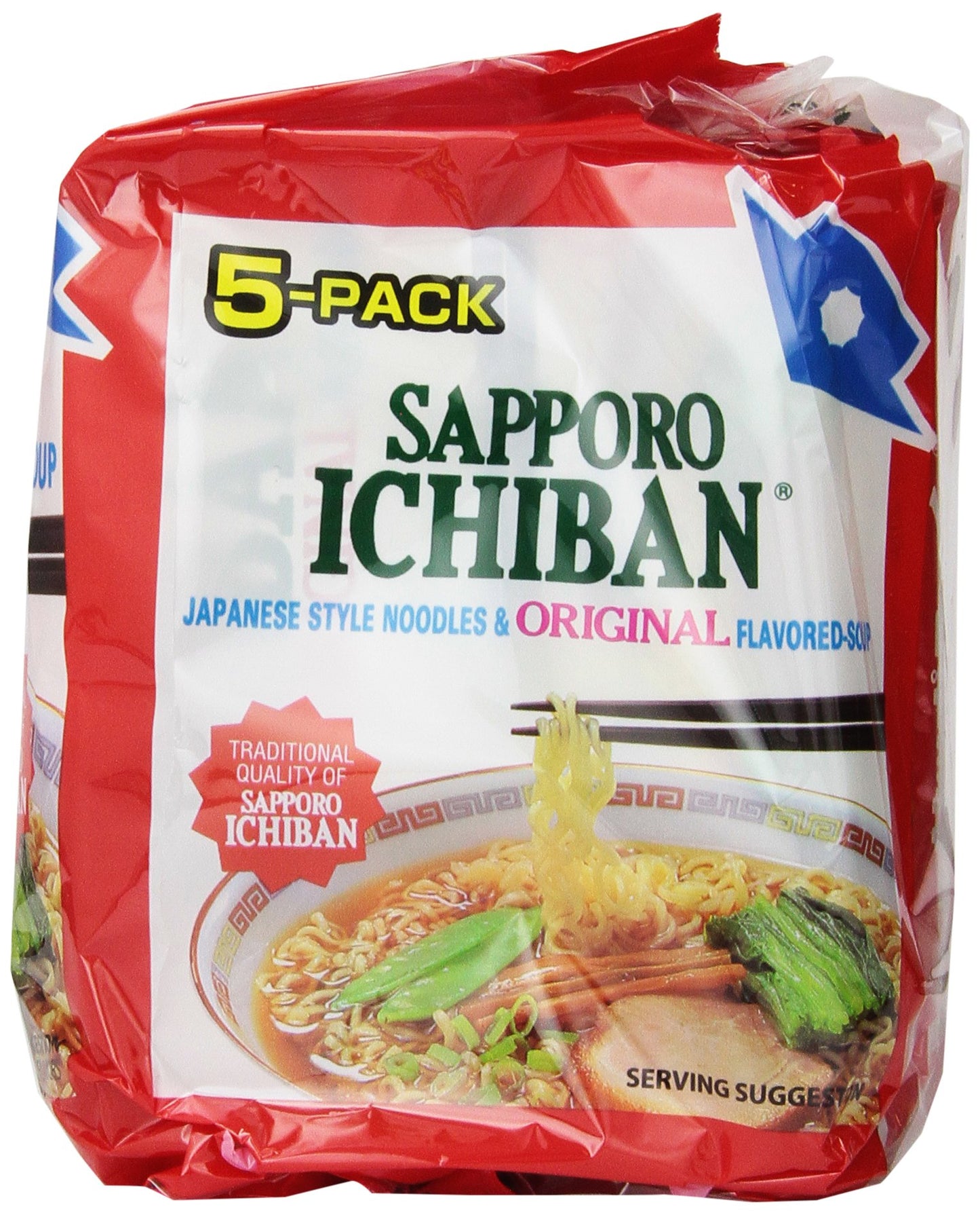 stickerless New Ramen Noodles, Original Soy Sauce Flavor, No.1 Tasting Japanese Instant Noodles (Pack of 6)