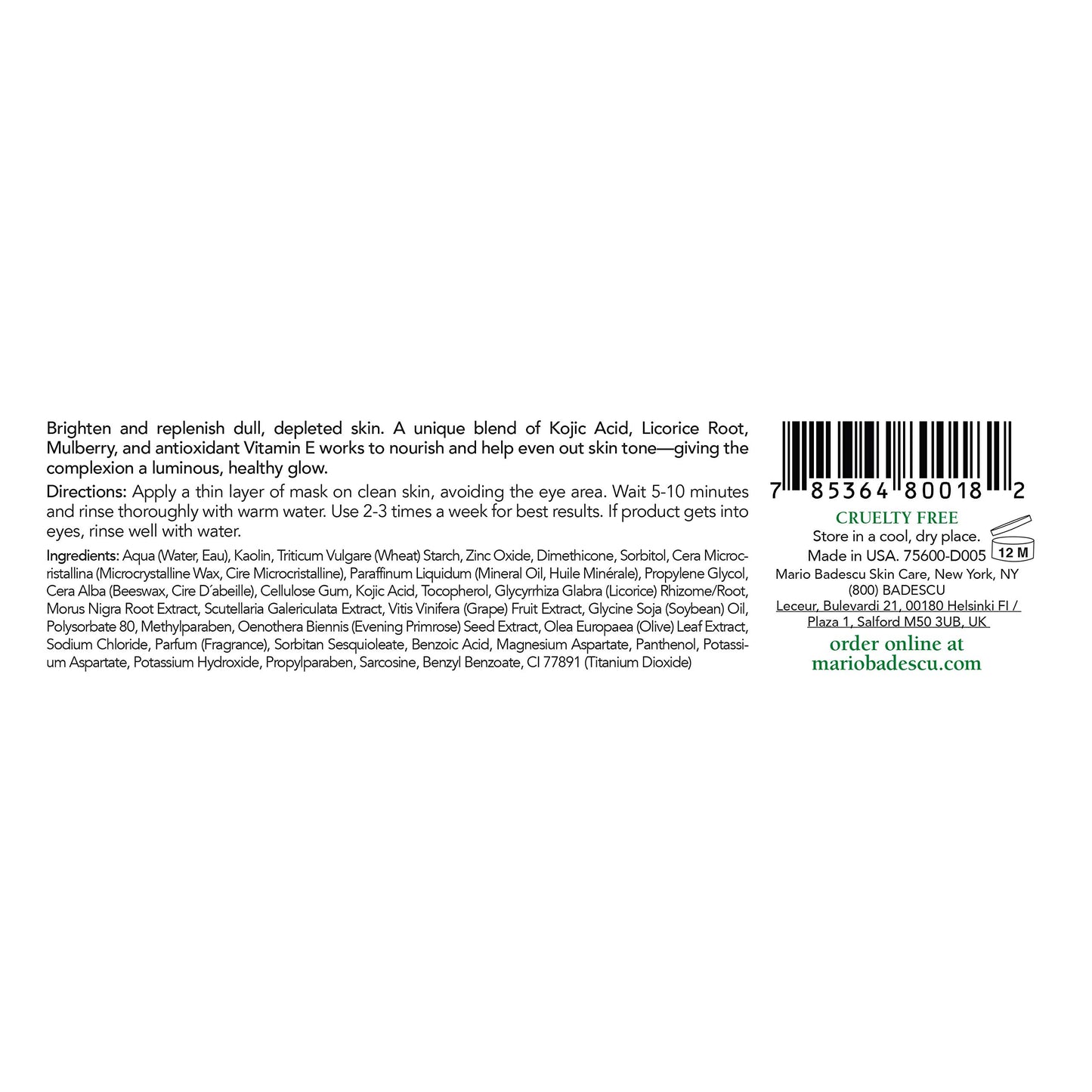 Mario Badescu Kojic Acid Whitening Mask - Illuminating Face Mask for Brightening, Hydration & Discoloration - With Grapeseed Oil, Beeswax & Vitamin E for Smoother, Radiant Skin, 2 Oz