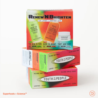 Youth To The People Renew N' Brighten Skincare Giftset - Travel Mini 3-Pc Set, Superfood Antioxidant Balancing Face Cleanser, Superfruit Gentle Exfoliating Facial Wash, Air Whip Hydrating Moisturizer