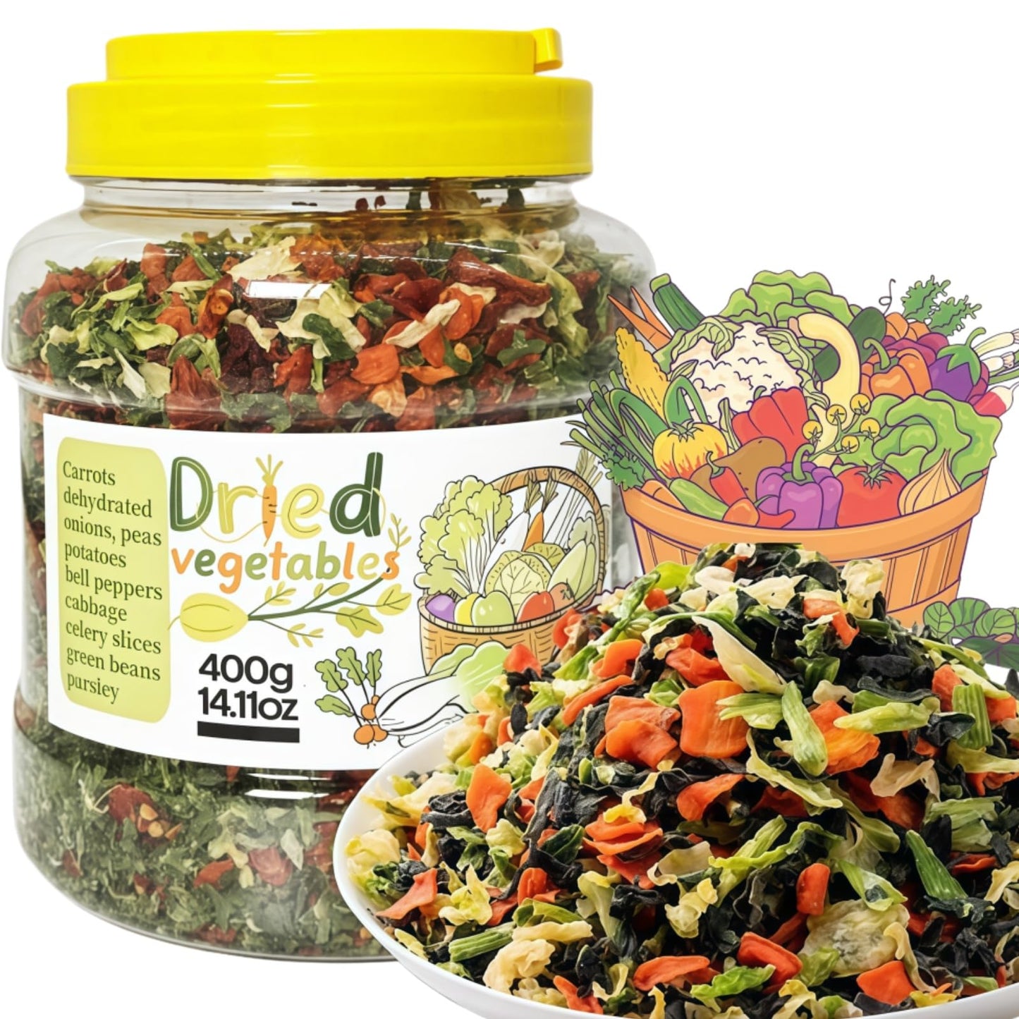 Dehydrated Mixed Vegetables in Can | 400g 14.11oz Long Shelf Life | For Soups, Stews, Ramen, & Daily Cooking | Pantry & Food Supply, Premium Freeze-Dried Fruits, (Dried vegetables)