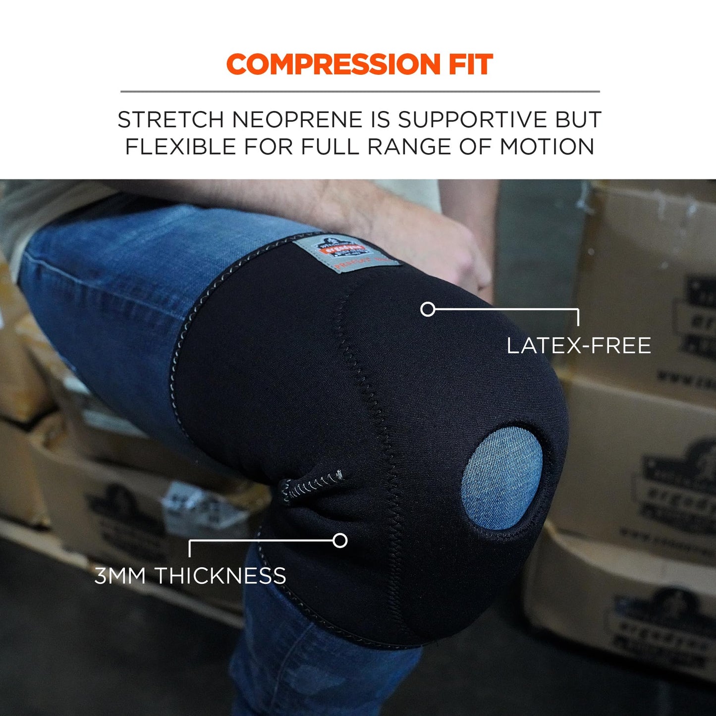 Ergodyne ProFlex 615 Neoprene Padded Knee Sleeve Support with Open Patella, Mild Compression Fit