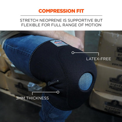 Ergodyne ProFlex 615 Neoprene Padded Knee Sleeve Support with Open Patella, Mild Compression Fit