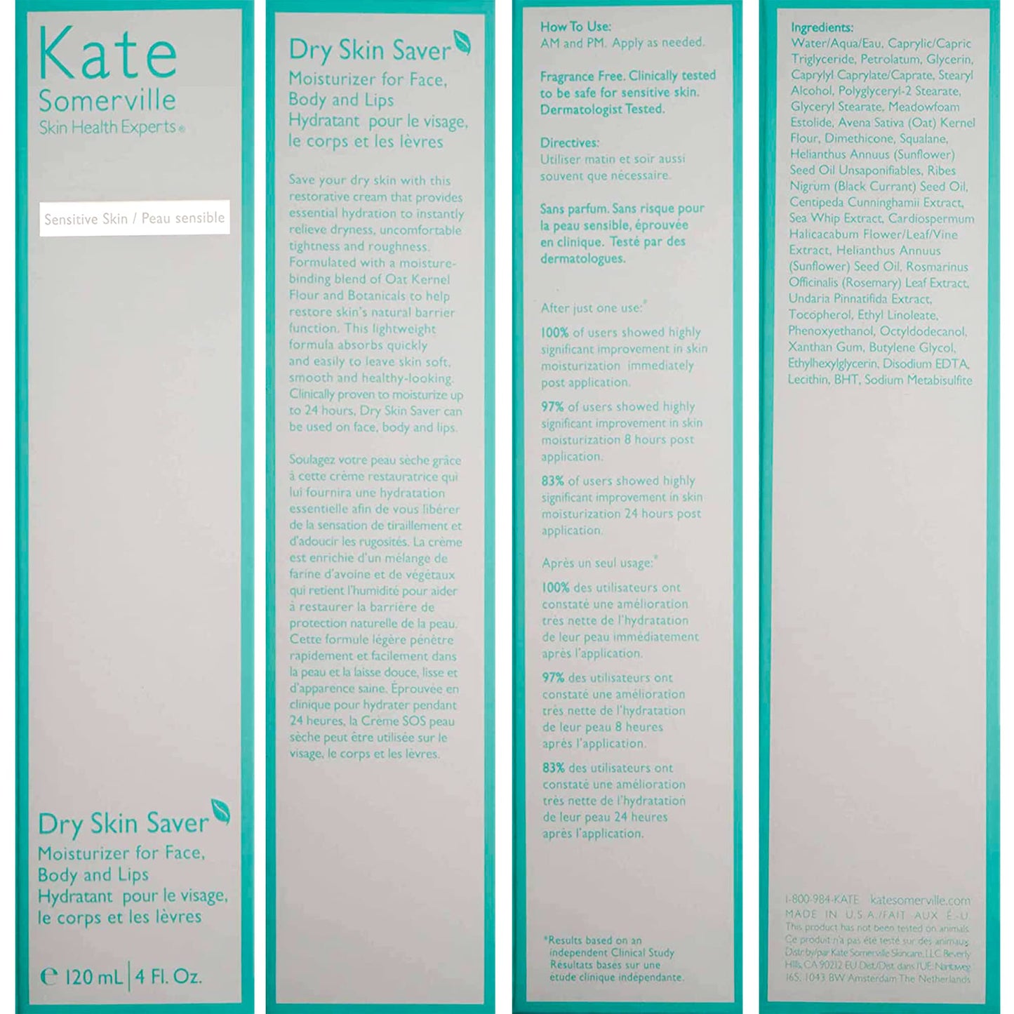 Kate Somerville Dry Skin Saver – Eczema Therapy Cream, Soothing, Hydrating Face and Body Lotion for Sensitive Skin, 4 Fl Oz