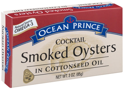 Ocean Prince Cocktail Smoked Oysters in Cottonseed Oil, 3-Ounce Cans (Pack of 12)