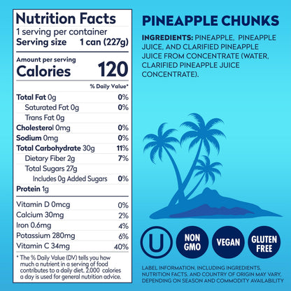 Dole Pineapple Chunks in 100% Pineapple Juice with No Sugar Added - Dole Canned Fruit - 8 oz Cans - 12 Pack