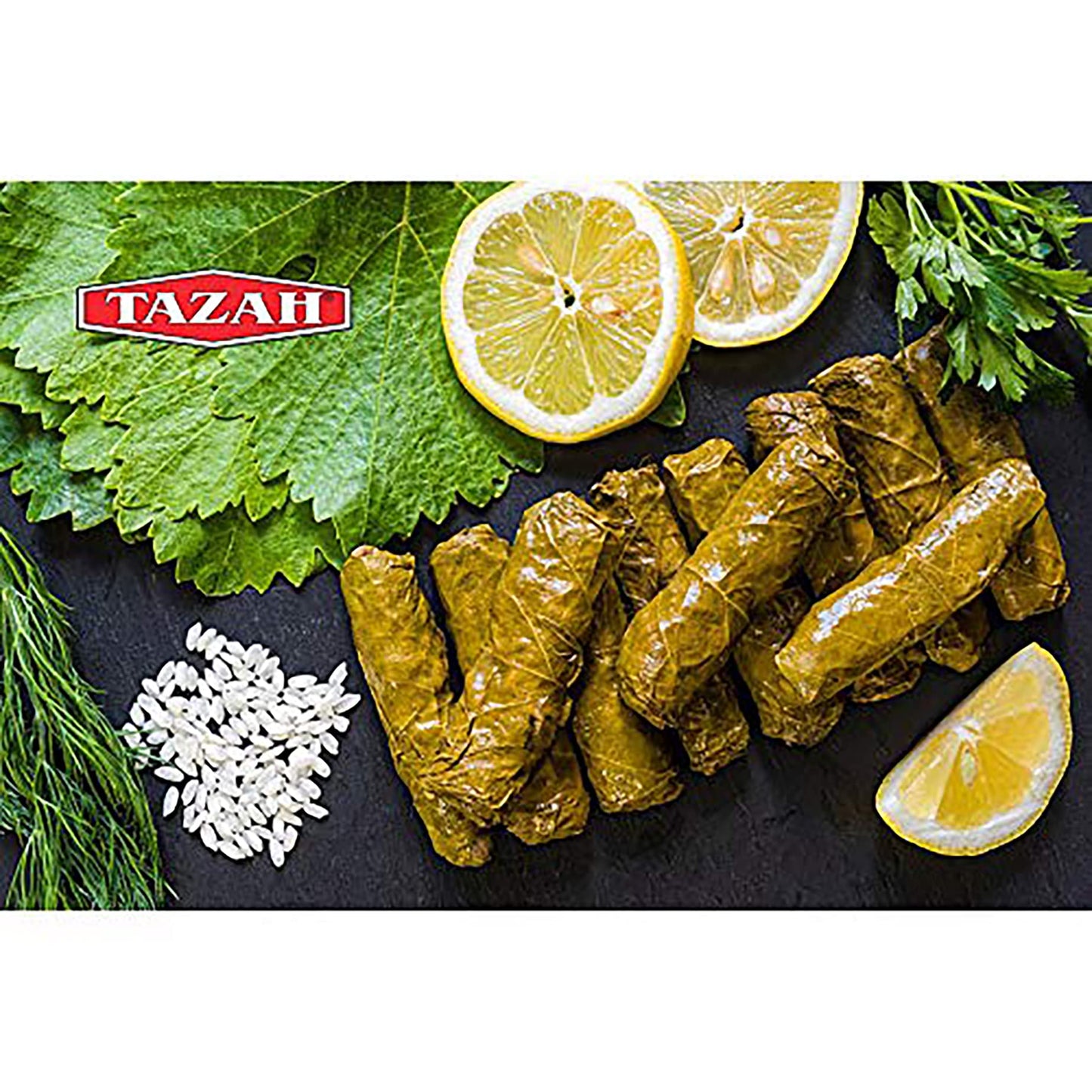 Tazah Dolmas Stuffed Grape Leaves 14.1oz Turkish Stuffed Leaves Vegetarian Ready to Eat Easy Open Can 400g