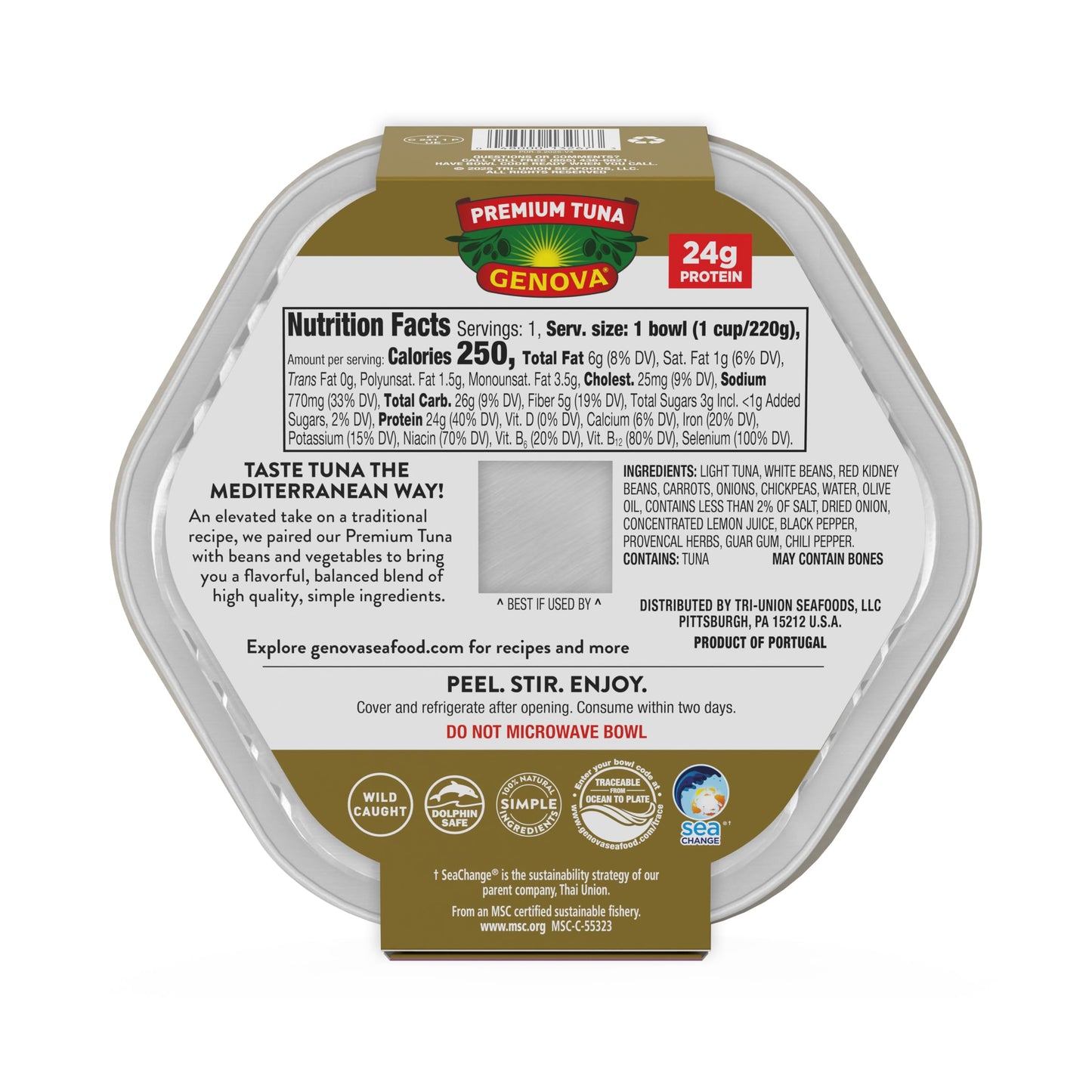 Genova Premium Tuna Mediterreanean Bean Salad, 7.76 Ounce Bowls (Pack of 6), Ready to Eat