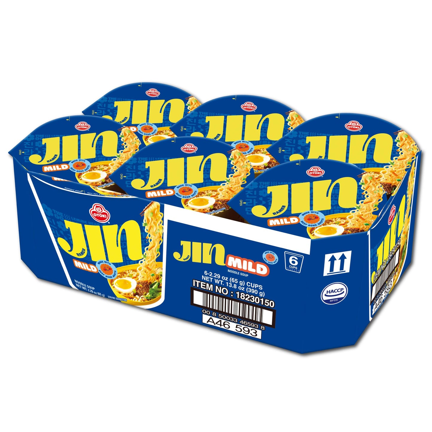 OTOKI Jin Ramen Mild Cup Noodles – Authentic Korean Instant Cup Ramen with 13-Hour Simmered Beef Bone Broth, Savory & Smooth Flavor, Ready in 4 Minutes, 2.29 oz (Pack of 6)