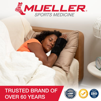 MUELLER Sports Medicine Adjustable Night Support Wrist Brace, For Sleeping, Arm Compression worn Left or Right For Men and Women, Black, One Size Fits Most