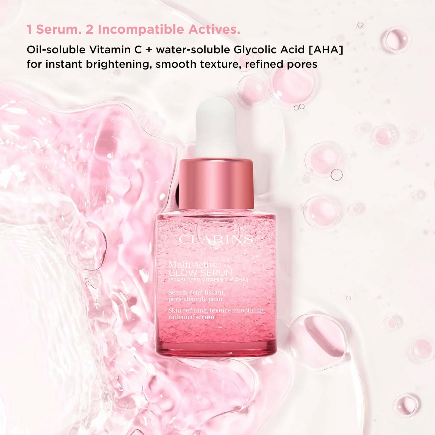 Clarins Multi-Active Brightening Glow Serum with Vitamin C + AHA | Visibly Brightens, Evens Tone, Smooths Texture + Refines Pores* | All Skin Types | 1 Fluid Ounce