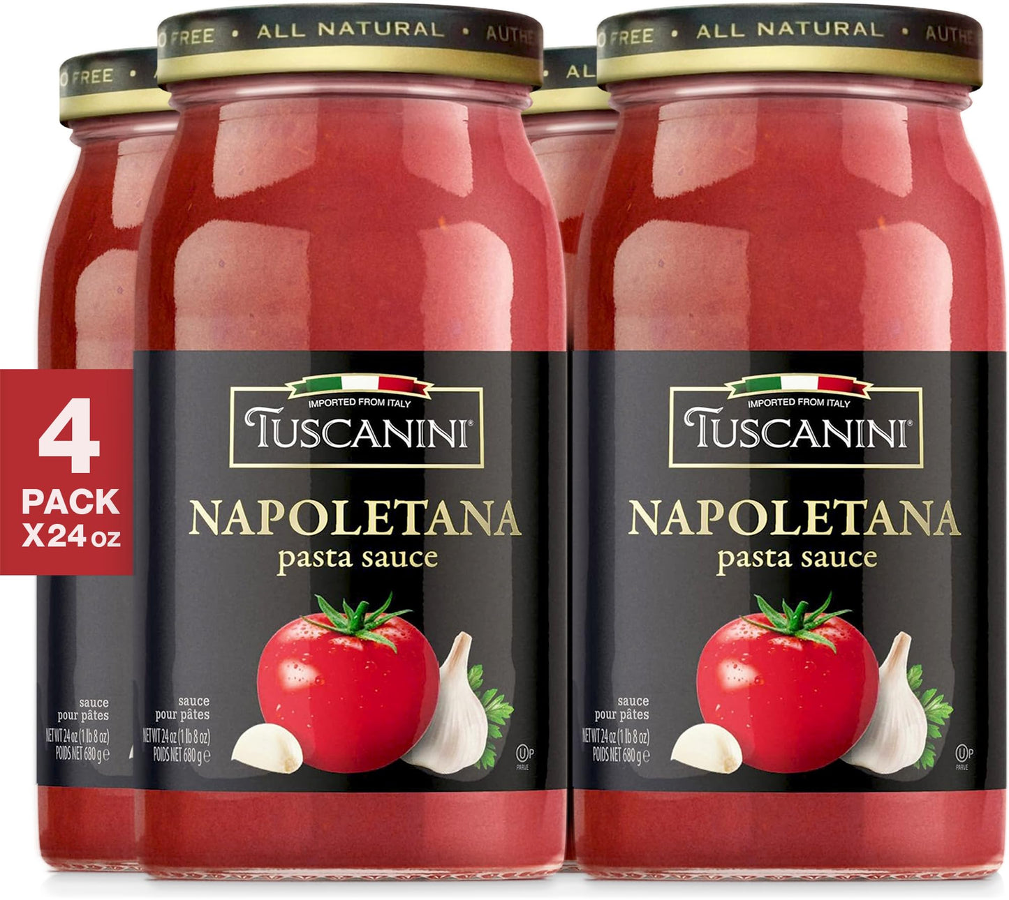 Tuscanini Napoletana Pasta Sauce 24.3oz (4 Pack) | Imported from Italy | No Water Added | Rich & Authentic Italian Taste | Certified Kosher
