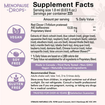 Strauss Naturals Menopause Drops 100ml – Menopause and Postmenopause Supplements for Women - Hot Flash Relief for Women, Night Sweat & Hormone Balance Support - Natural Non-GMO - Spearmint Flavor
