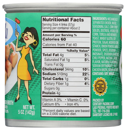 Carmela Chicken Vienna Sausage in Chicken Broth, Natural Smoke Flavor, 5 Ounce Can (12 Pack)