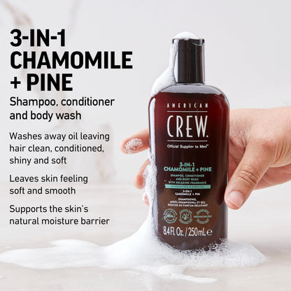 AMERICAN CREW 3-in-1 Chamomile & Pine, Shampoo, Conditioner & Body Wash for Men, All-in-One Care with Calming and Relaxing Fragrance, 15.2 fl oz