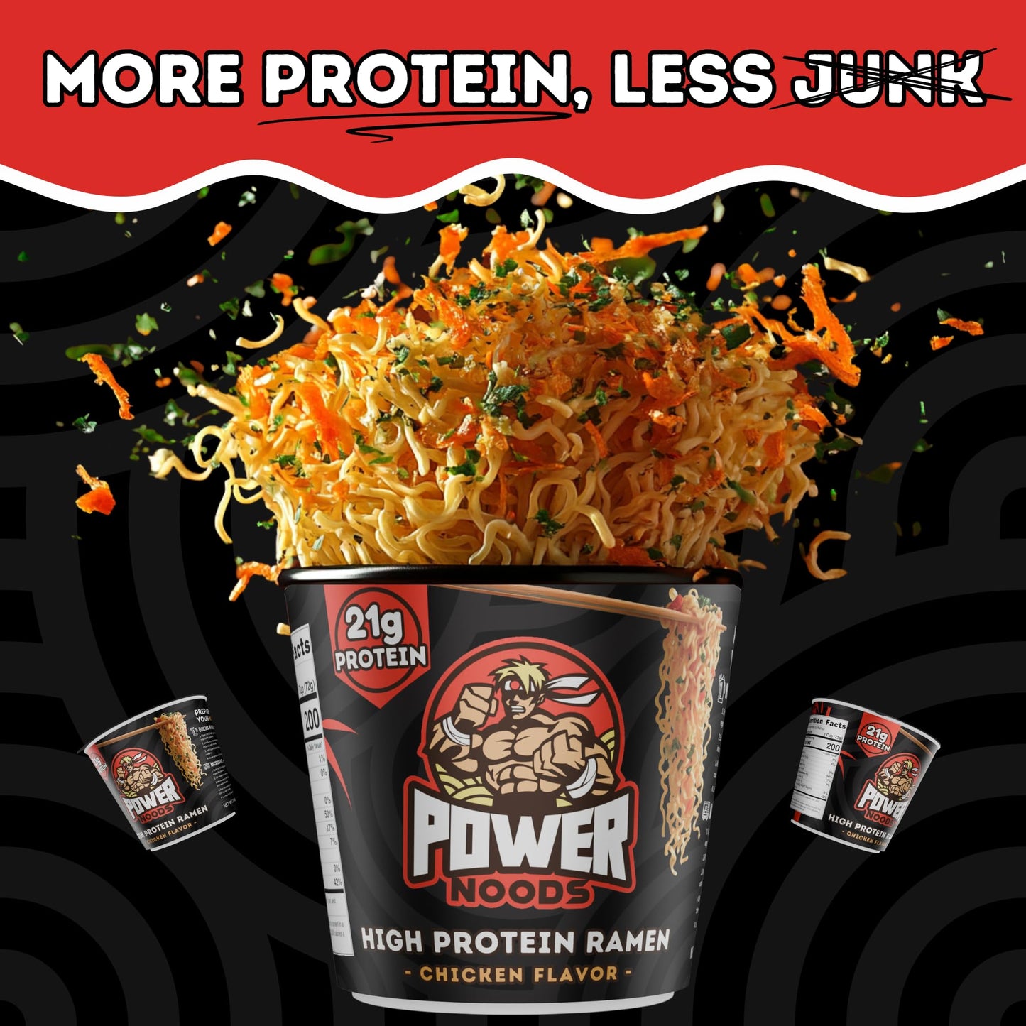 Power Noods High Protein Ramen Noodles - 12 or 6 Pack | Protein Ramen Cups for Lunch or Dinner | Better for You Plant-Based Instant Meal