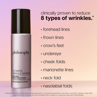 philosophy ultimate miracle worker lift & firm face & neck serum – with encapsulated retinol & retinal ­– anti-aging serum ­– peptide complex – for all skin types