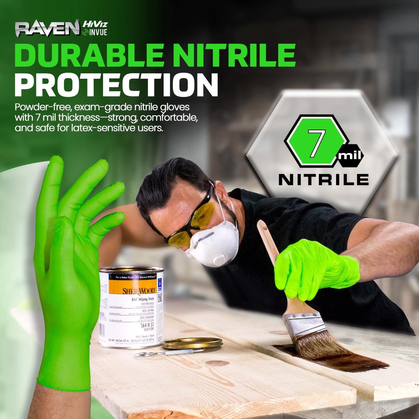 SAS Safety 66552 Derma-VUE Powder-Free Exam Grade 6 Mil Nitrile Gloves, Large, Neon Green, 100 Count (Pack of 1)