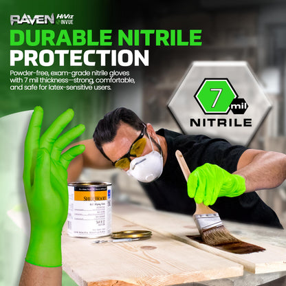 SAS Safety 66552 Derma-VUE Powder-Free Exam Grade 6 Mil Nitrile Gloves, Large, Neon Green, 100 Count (Pack of 1)
