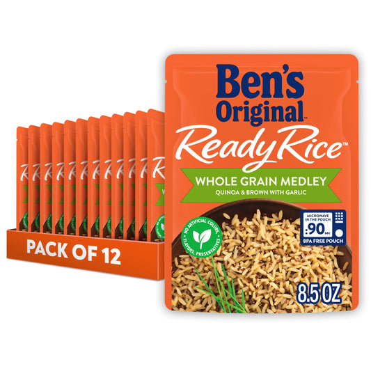 BEN'S ORIGINAL Ready Rice Whole Grain Medley Quinoa and Brown Flavored Rice, Easy Dinner Side, 8.5 oz Pouch (Pack of 12)