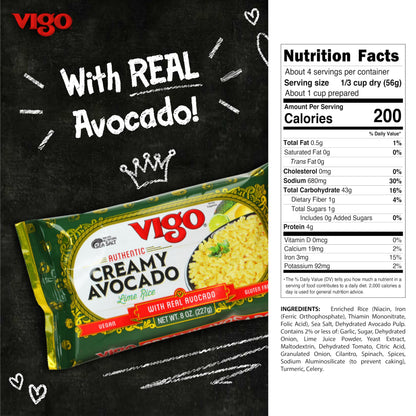 Vigo Authentic Creamy Avocado Lime Rice, Low Fat, Gluten Free (8 Ounce (Pack of 12))