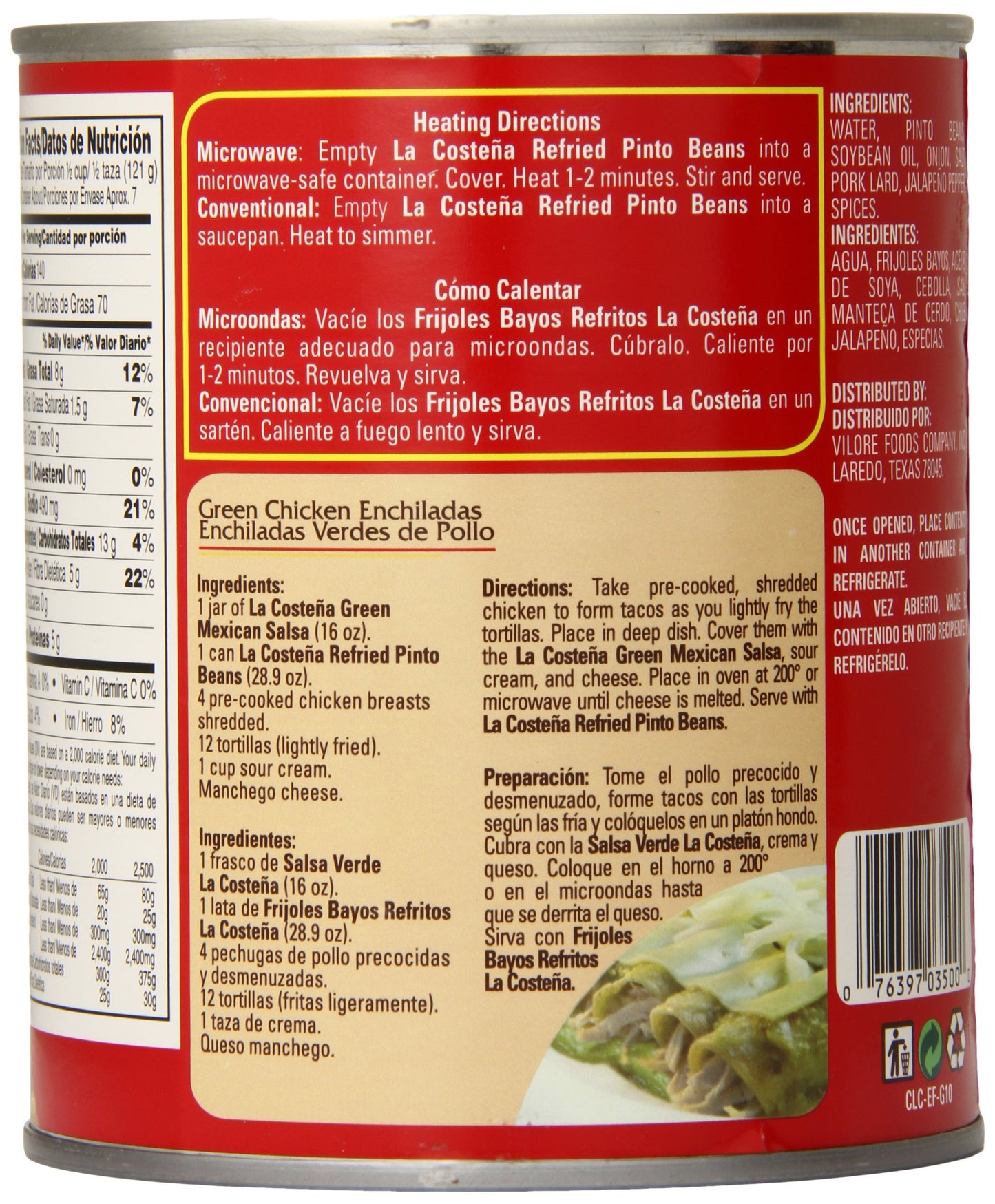 La Costena Pinto Beans, Refried, 1.8 Pound (Pack of 12)