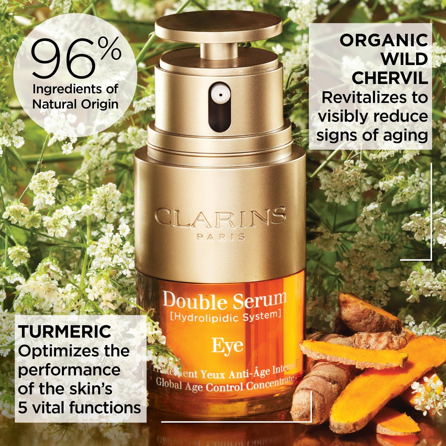 Clarins DOUBLE SERUM EYE | Anti-Aging Eye Treatment | Visibly Smoothes, Firms, Hydrates and Revitalizes For More Youthful-Looking Eyes In Just 7 Days* | 13 Plant Extracts, Including Turmeric | 0.6 Oz