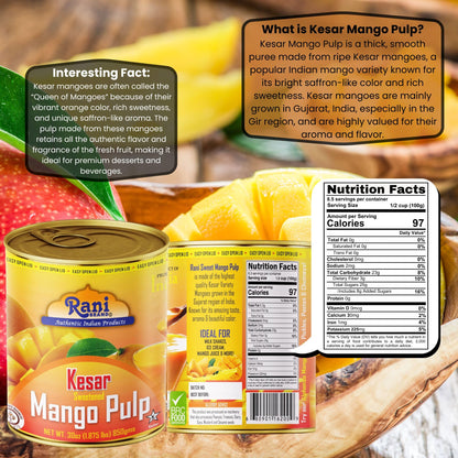 Rani Mango Pulp Puree (Makes Mango Lassi Shakes) Kesar Sweetened 30oz (1.875lbs) 850g Pack of 6 ~ Kosher | All Natural | NON-GMO | Vegan | No colors | Gluten Friendly | Indian Origin