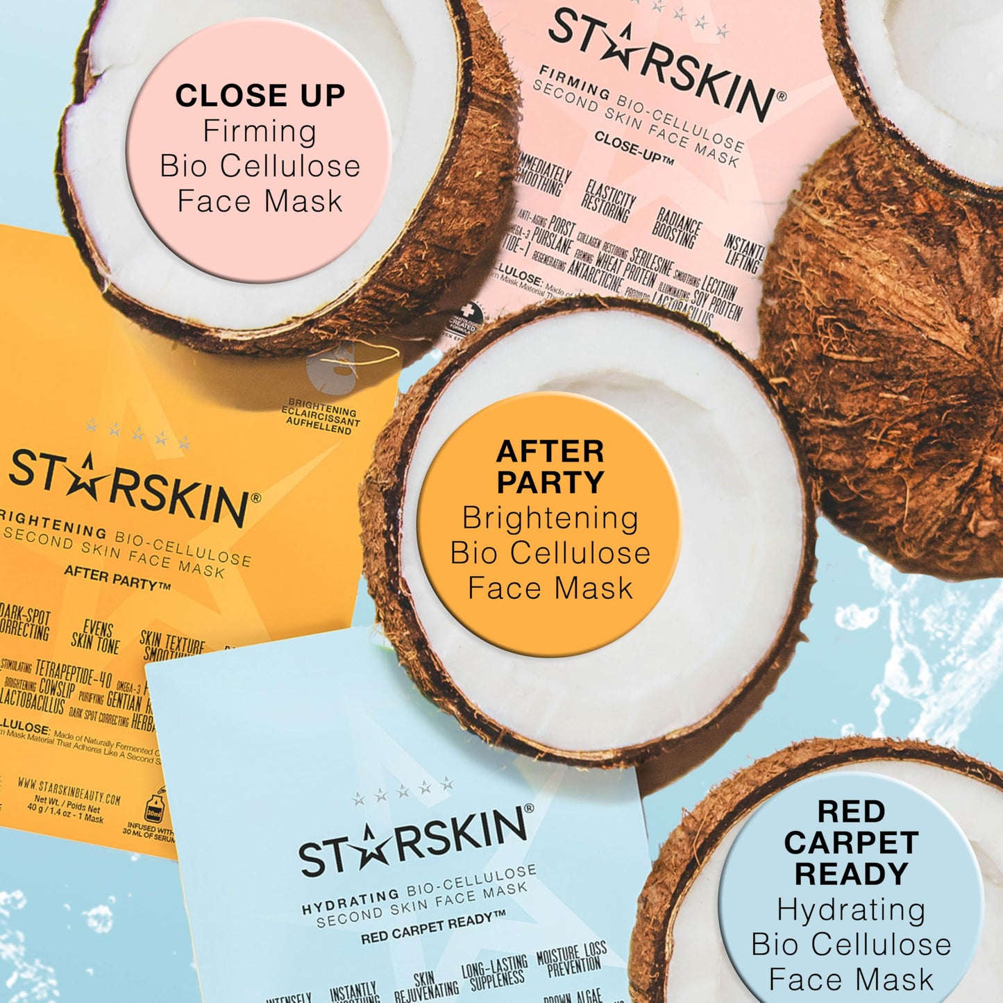 STARSKIN Red Carpet Ready Bio-Cellulose Face Mask – 4 Pack, Hydrating Face Mask for all Skin Types, Instant Hydration & Glass-Skin Glow, Revitalizing and Moisturizing, Korean Skincare
