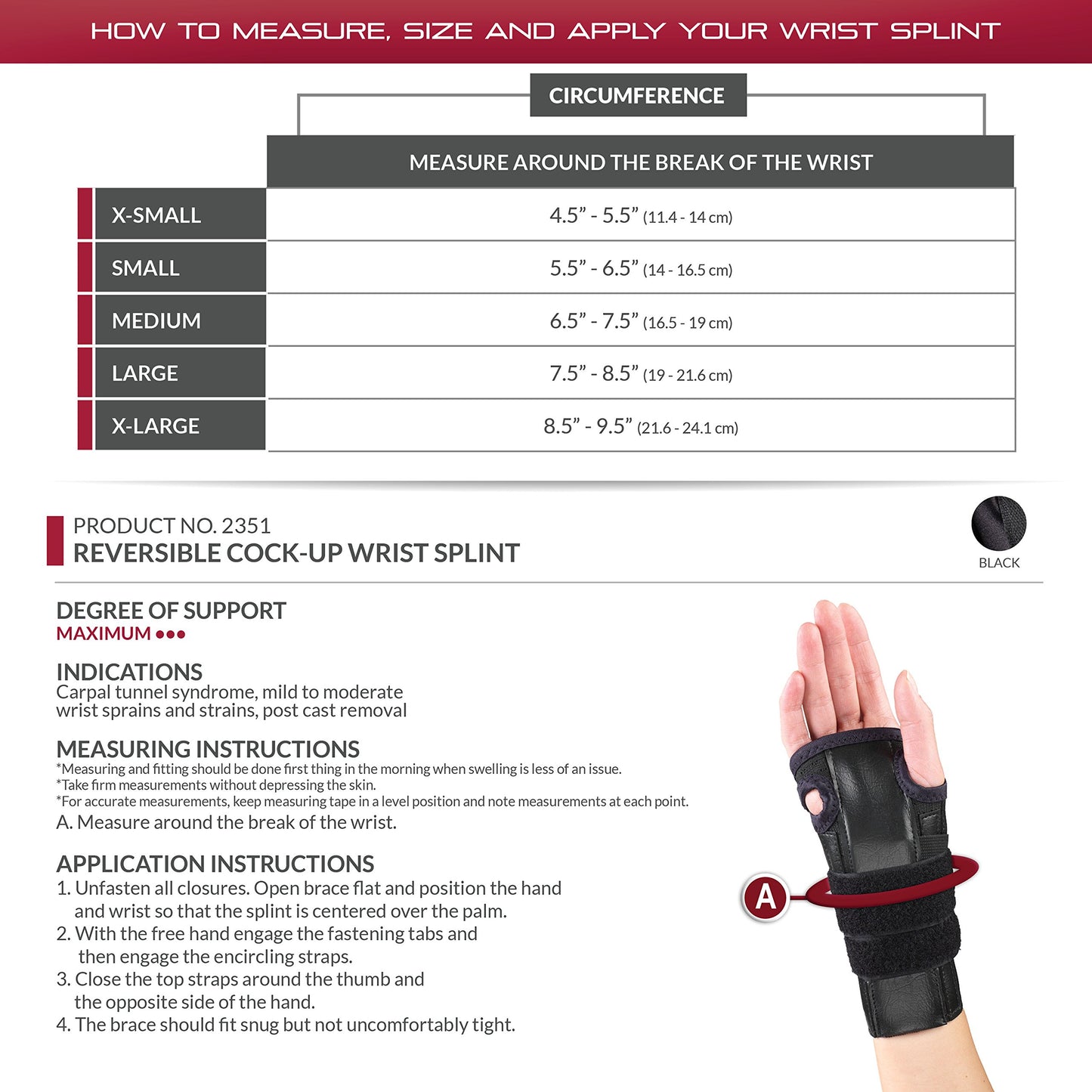 OTC Reversible Wrist Splint, Cock-up Lacing, Knit Elastic