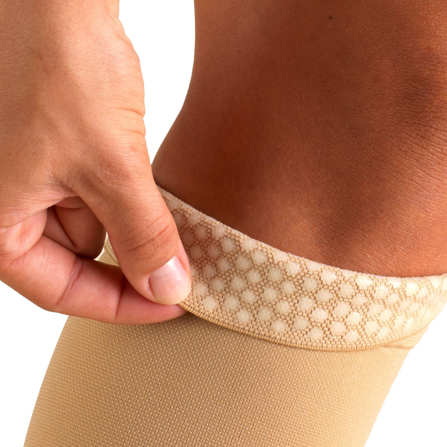 Truform Lymphedema Compression Arm Sleeve, 15-20 mmHg Post Mastectomy Support, Dot Top Grip Band, Beige, Large