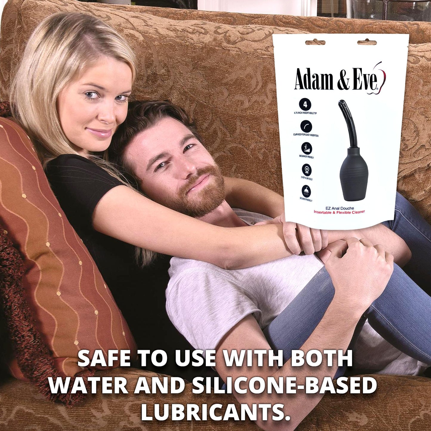 Adam & Eve EZ Anal Douche, Easy to Use Cleaning Bulb with Flexible Tip, Large Capacity for Deep Cleansing, Stable Flat Base, Body Safe and Reusable, Compatible with Water Based and Silicone Lubes