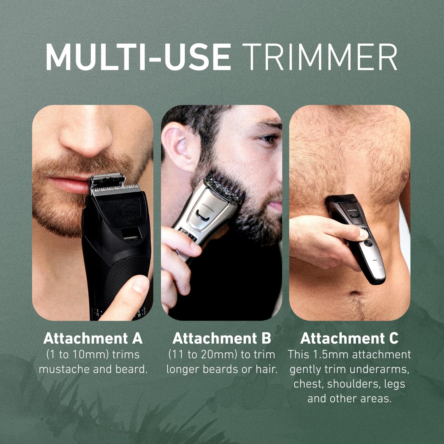 Panasonic Multi-Groomer Electric Beard Trimmer for Men, Men’s Trimmer for Beard, Hair and Body, 39 Trim Length Settings with 3 Attachments, Corded/Cordless Operation – ER-GB80-S (Silver)