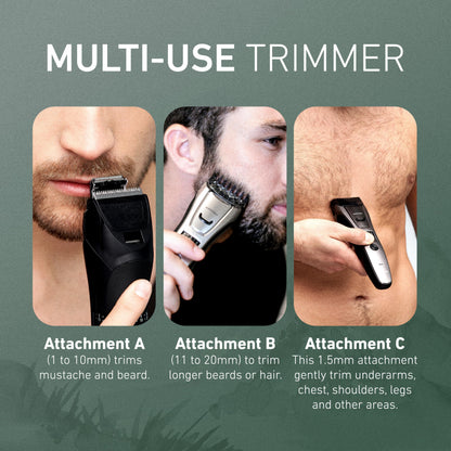 Panasonic Multi-Groomer Electric Beard Trimmer for Men, Men’s Trimmer for Beard, Hair and Body, 39 Trim Length Settings with 3 Attachments, Corded/Cordless Operation – ER-GB80-S (Silver)