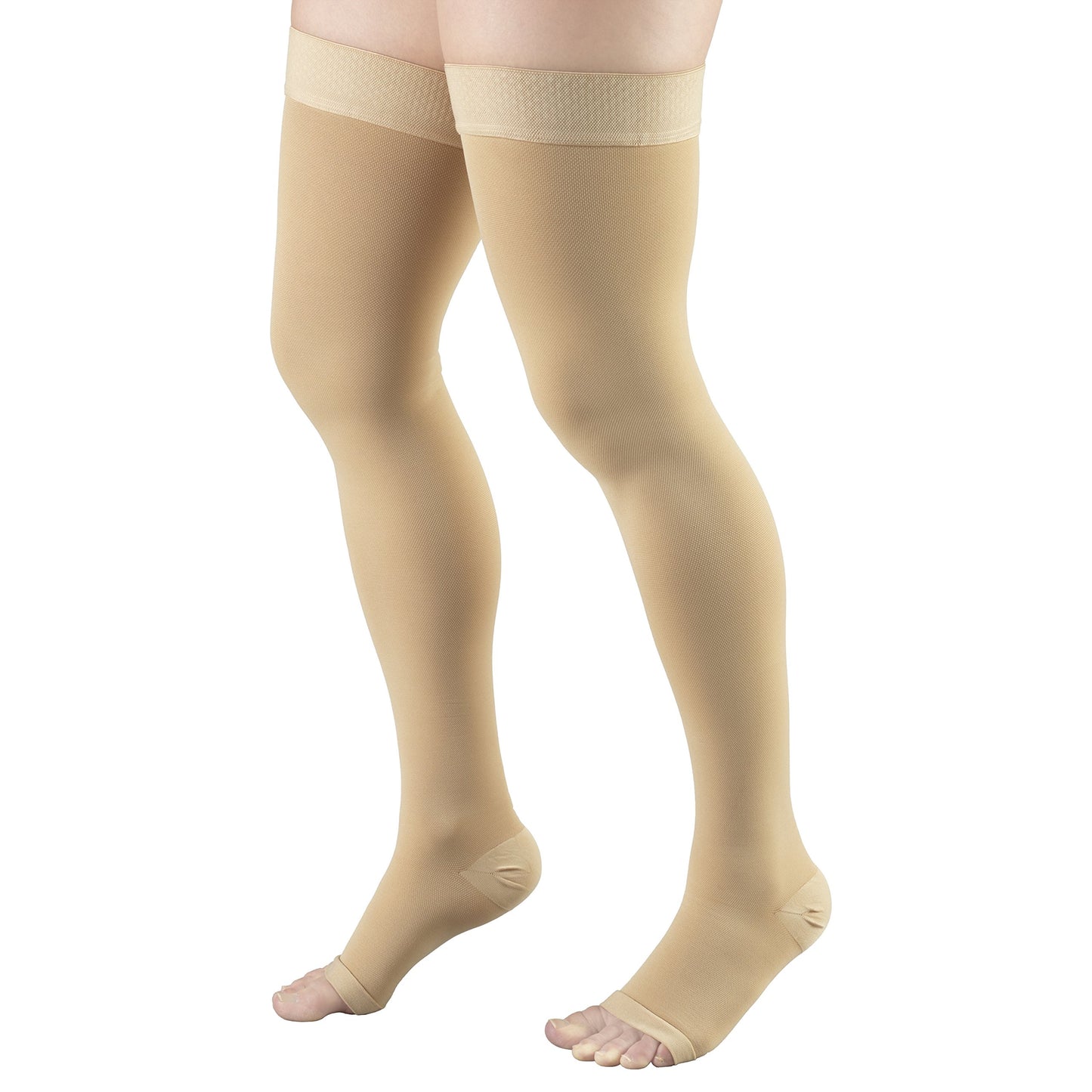 Truform 15-20 mmHg Compression Stockings for Men and Women, Thigh High Length, Dot Top, Open Toe, Medium