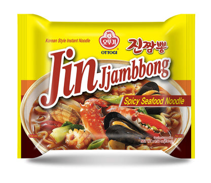 OTTOGI JIN Jjambbong Korean Instant Ramen – Spicy Seafood Noodles, Red Broth, 4.58 oz (Pack of 4)