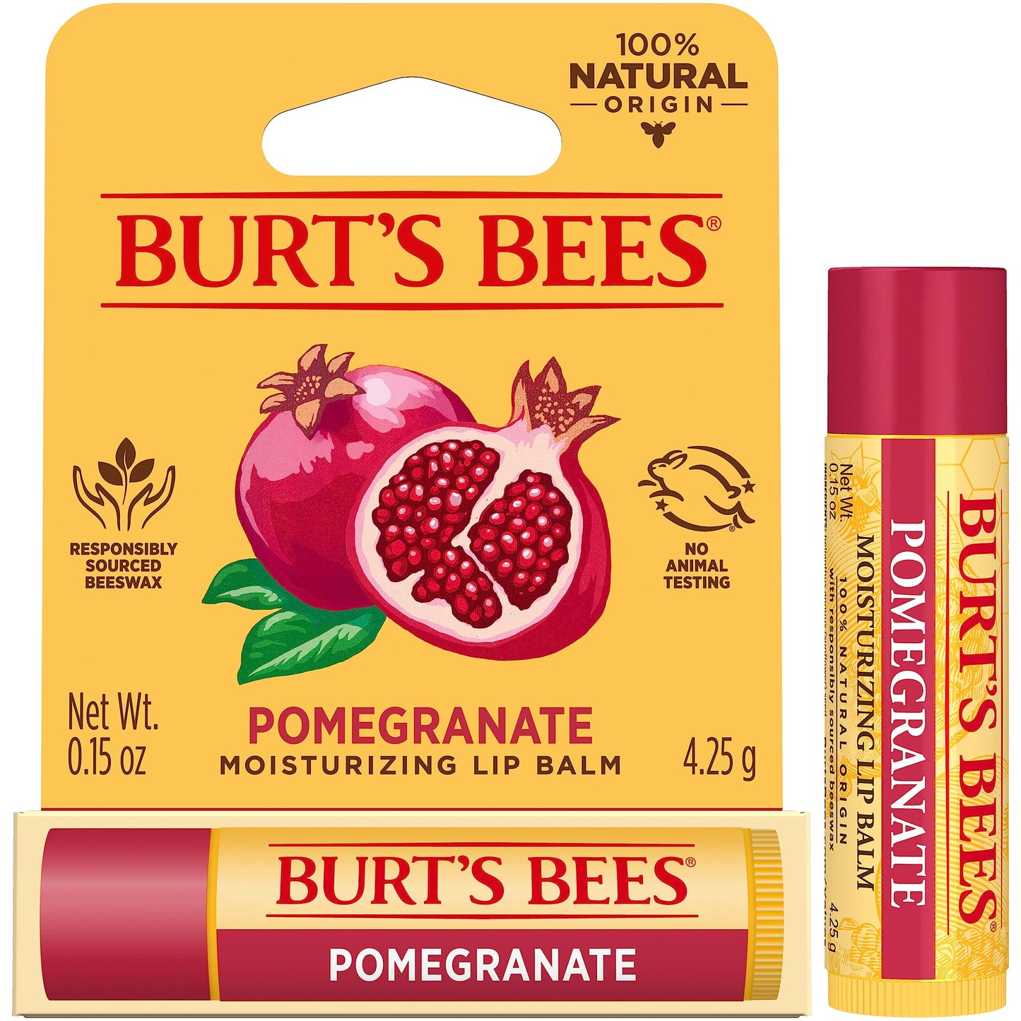 Burt'S Bees 100% Natural Moisturizing Lip Balm, Pomegranate With Beeswax And Fruit Extracts, 0.15 Ounce