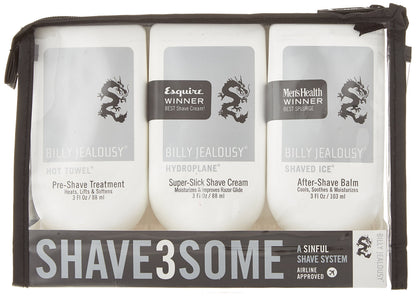 Billy Jealousy Shave3some Travel-Size Trio Shaving Kit for Men with Heating Pre-Shave, Super Slick Shave Cream and Cooling After-Shave, Citrus Scent, 3 Fl Oz Each