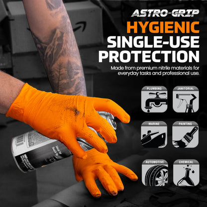 Astro-Grip Powder-Free Exam Grade Nitrile Disposable Gloves. Size X-Large, Orange, 7 mil Thickness. Chemical and Puncture Resistant. Single-Use. Pack of 100. (66474)