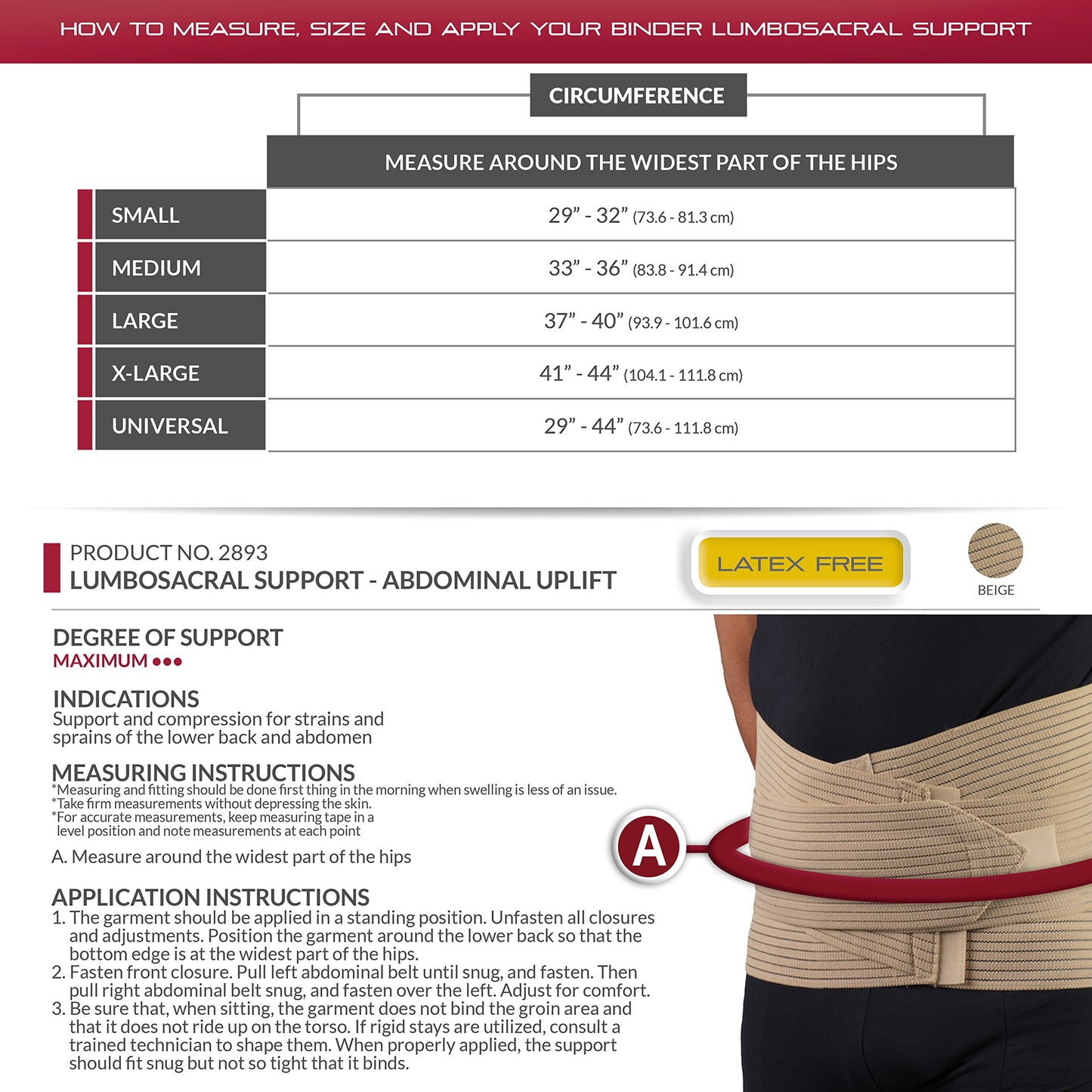 OTC Lumbo-Sacral Support, Abdominal Uplift, 11-Inch Lower Back, Elastic