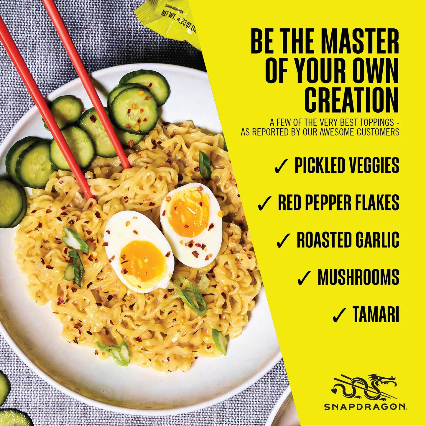 Snapdragon Saucy Instant Noodles with Cheezy Umami, Savory Slurpable Sauce - Quick Meal, Snack, and Lunch. 4-Pack Microwave Noodles for Cup, Bowl, Cheddar Cheese Ramen or Asian Stir Fry