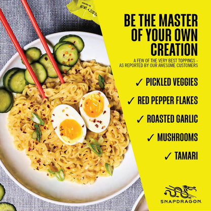 Snapdragon Saucy Instant Noodles with Cheezy Umami, Savory Slurpable Sauce - Quick Meal, Snack, and Lunch. 4-Pack Microwave Noodles for Cup, Bowl, Cheddar Cheese Ramen or Asian Stir Fry