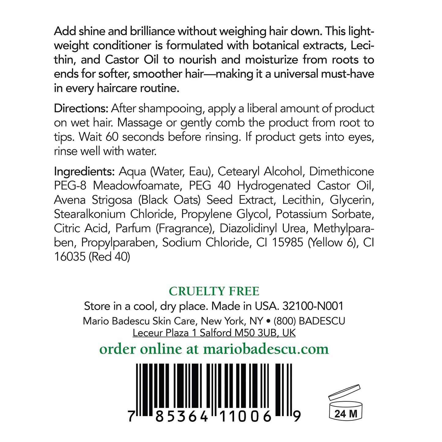 Mario Badescu Hair Rinsing Conditioner - Lightweight Hair Conditioner that Nourishes and Conditions With Castor Oil - Daily Hair Care for Smoother, Shinier Hair