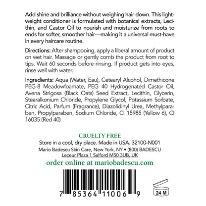 Mario Badescu Hair Rinsing Conditioner - Lightweight Hair Conditioner that Nourishes and Conditions With Castor Oil - Daily Hair Care for Smoother, Shinier Hair