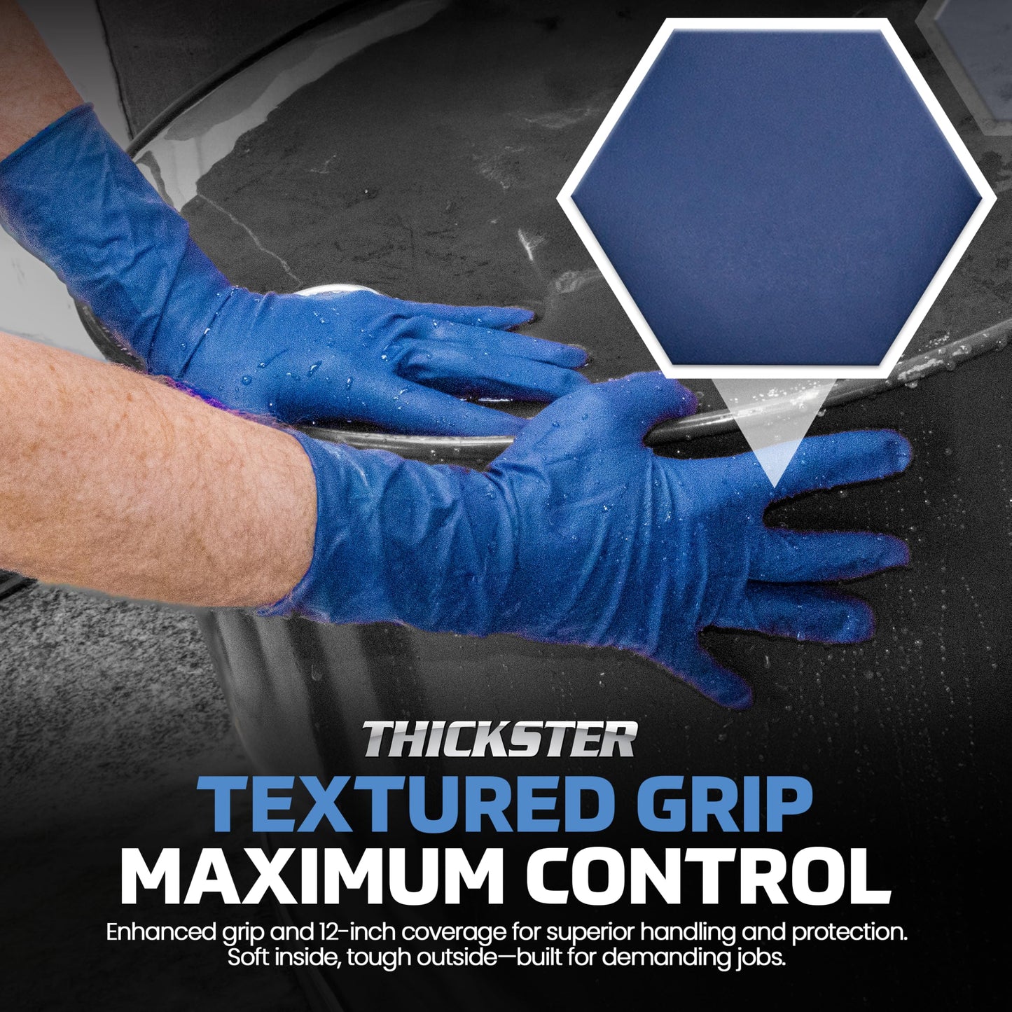 SAS Thickster Powder-Free Exam Grade Latex Disposable Gloves - 10 Boxes / 50 Ea. 500 Gloves Total. 14 Mil, Large, Blue. Fully Textured. 12" Length. Disposable Gloves. Puncture Resistant (6603-20)