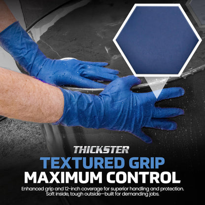 SAS Thickster Powder-Free Exam Grade Latex Disposable Gloves - 10 Boxes / 50 Ea. 500 Gloves Total. 14 Mil, Large, Blue. Fully Textured. 12" Length. Disposable Gloves. Puncture Resistant (6603-20)